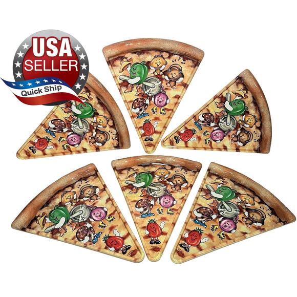 Deborah Mallow Pizza Slice Shaped Party Plates Plastic • Set of 6 • Vintage 90s - Picture 1 of 6